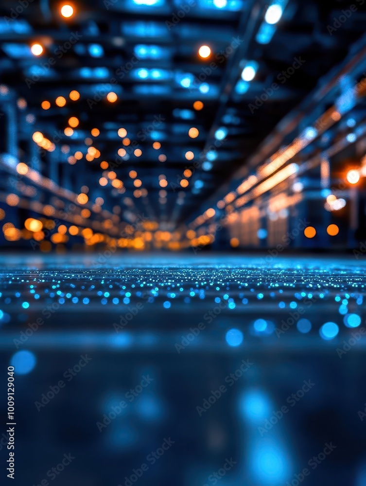 Poster hightech warehouse interior with automated robots and digital screens visualizing inventory analysis