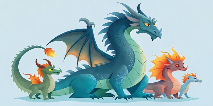 Grupo de dragones de fantas&iacute;a coloridos