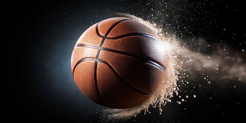 Fototapeta premium Dynamic basketball scene on black background close-up