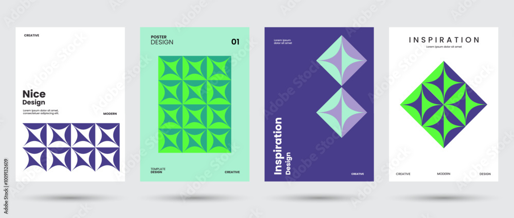 Poster abstract collection of geometric shapes backgrounds. brutal contemporary circle oval wave patterns. 