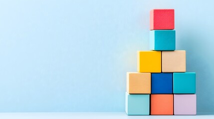 Colorful Financial Pyramid of Investment Blocks - Stepwise Growth in Strategic Finance and Fiscal Planning for Success