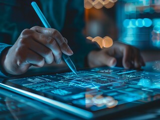 Graphic Designer Using Digital Tablet and Stylus with AI Assisted Tools for Intricate Designs