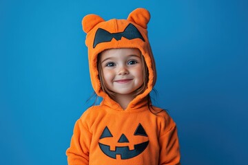 A young girl dressed as a witch or superhero poses for a photo, perfect for Halloween party invitations, social media posts, or family albums