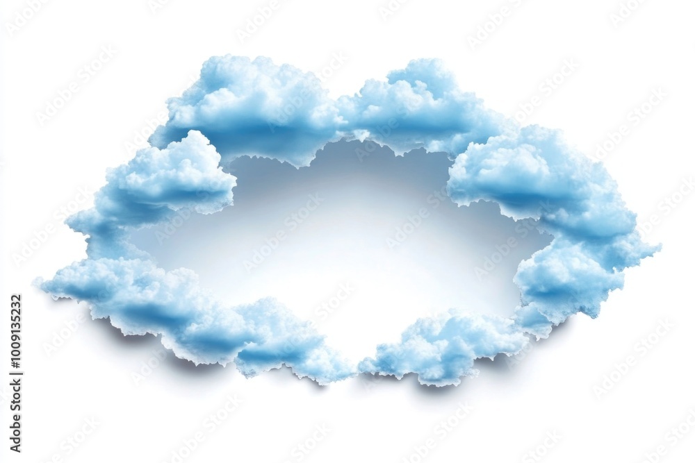 Poster a circular shape formed by clouds on a white background