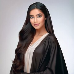 Naklejka premium Beautiful Gulf Arab girl, Saudi Arabia Woman, Confident Stand on isolated background, Fashion model, business woman, lady 
