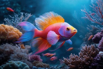 Obraz premium A colorful fish swims through a coral reef.
