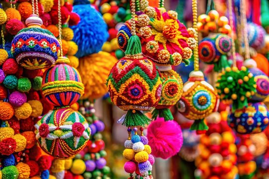 Colorful collection of traditional pisca decorations for festive celebrations and cultural events