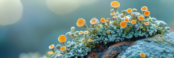 Intricate Lichen Texture, showcasing the vibrant symbiosis of fungi and algae with pronounced details against a softly blurred backdrop