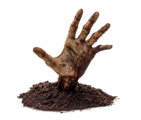 Zombie hand sticking out on ground isolated on transparent background