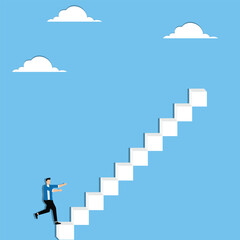 Obraz premium Businessman setting foot on staircase each step representing different career growth opportunity