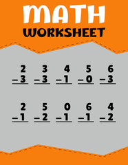 vector background, Educational math, Subtraction worksheet, kids worksheet