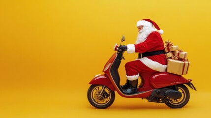 Santa Claus on a Red Scooter Delivering Christmas Presents