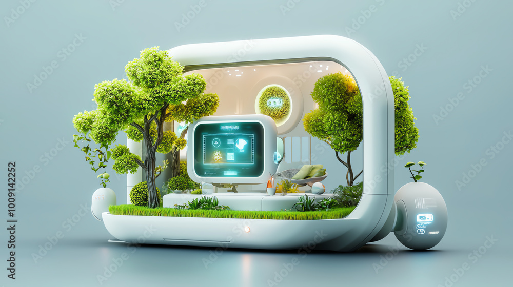 Poster compact futuristic house with ultramodern architecture and advanced smart home systems for effortles