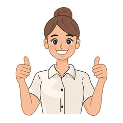 Woman with smile gives two thumbs up in agreement Flat illustration
