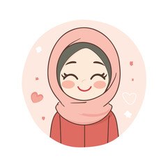 Cute hijab girl for sticker Cartoon style vector illustration