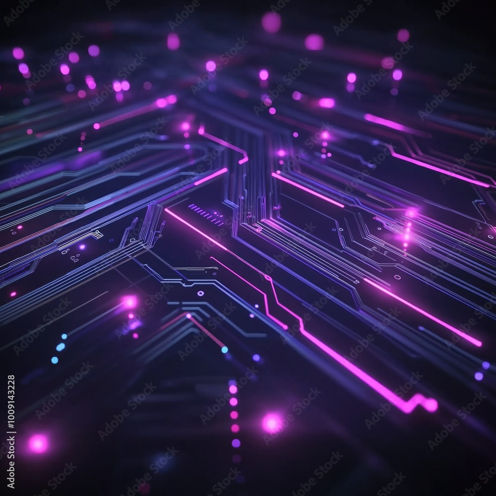 Poster abstract futuristic concept of cyberspace with glowing purple lines. circuit design with artificial 