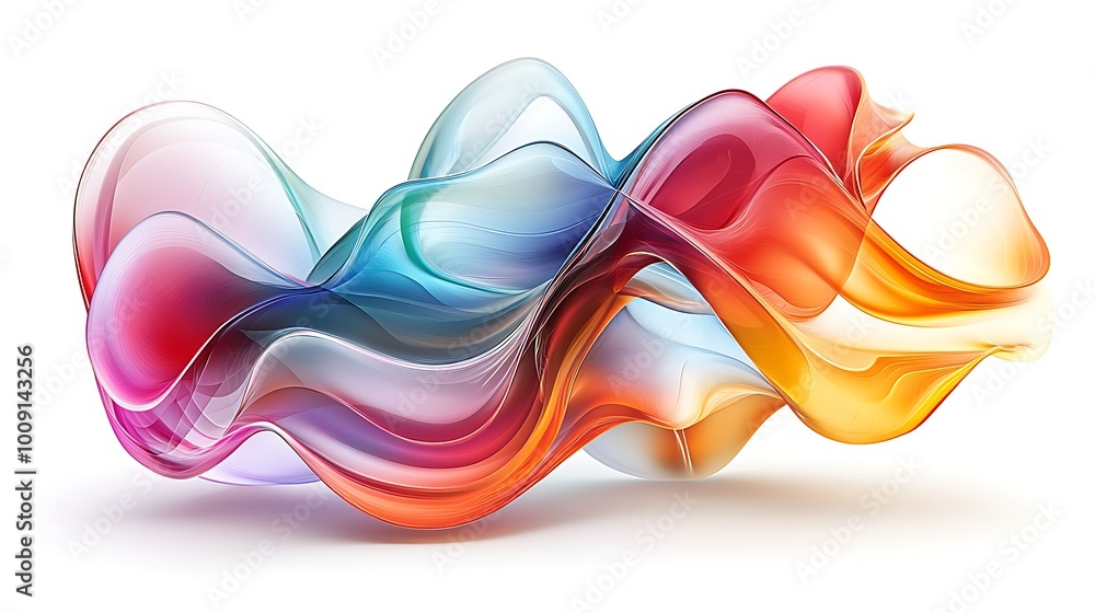 Poster abstract 3d fluid shapes twist in a burst of color, each curve adding dynamic energy.