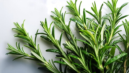 Obraz premium rosemary with water drops on a pitch solid white background