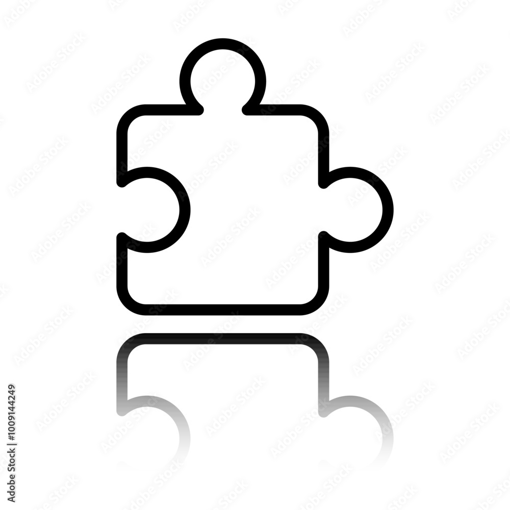 Poster puzzle vector simple icon. flat design. black icon with mirror reflection. white background