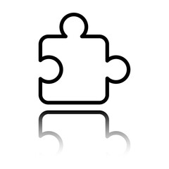 Obraz premium Puzzle vector simple icon. Flat design. Black icon with mirror reflection. White background