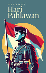 soldier in uniform indonesia flag national hero day