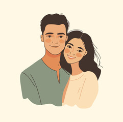 Obraz premium Happy Young Couple in Love Embracing Each Other Flat illustration