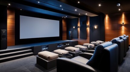 A luxurious home theater with plush seating, a large screen, and a state-of-the-art sound system.
