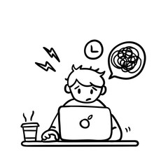 Hand drawn person stress during hard work