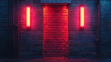 neon lights illuminating a dark brick wall creating a striking contrast that enhances the urban atmosphere and adds a modern edgy vibe to the composition