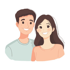 Fototapeta premium Happy Young Couple in Love Embracing Each Other Flat illustration