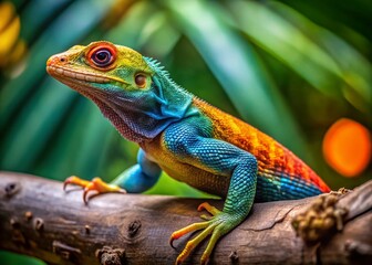 Obraz premium Colorful Geiko Lizard Basking on a Branch in Natural Habitat in Vibrant Tropical Environment