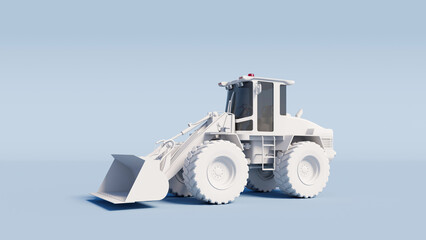 White Bulldozer on a light blue background. 3D Rendering.