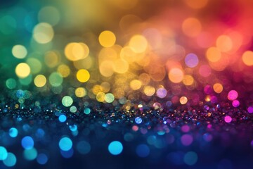 Fototapeta premium Sparkling rainbow colored festive glitter background with bokeh lights