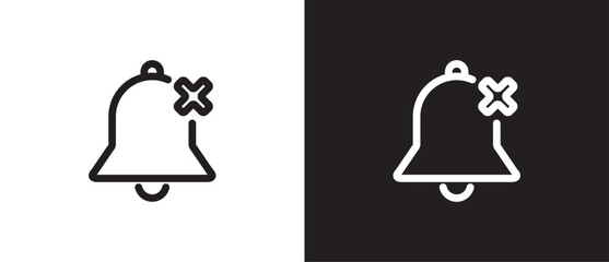 Notification icon on mute, Alarm symbol, incoming message symbol, Subscription bell, reminder. Notification icon vector illustration on black and white background. Editable strokes. Silent notif.