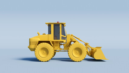 Yellow Bulldozer on a light blue background. 3D Rendering.