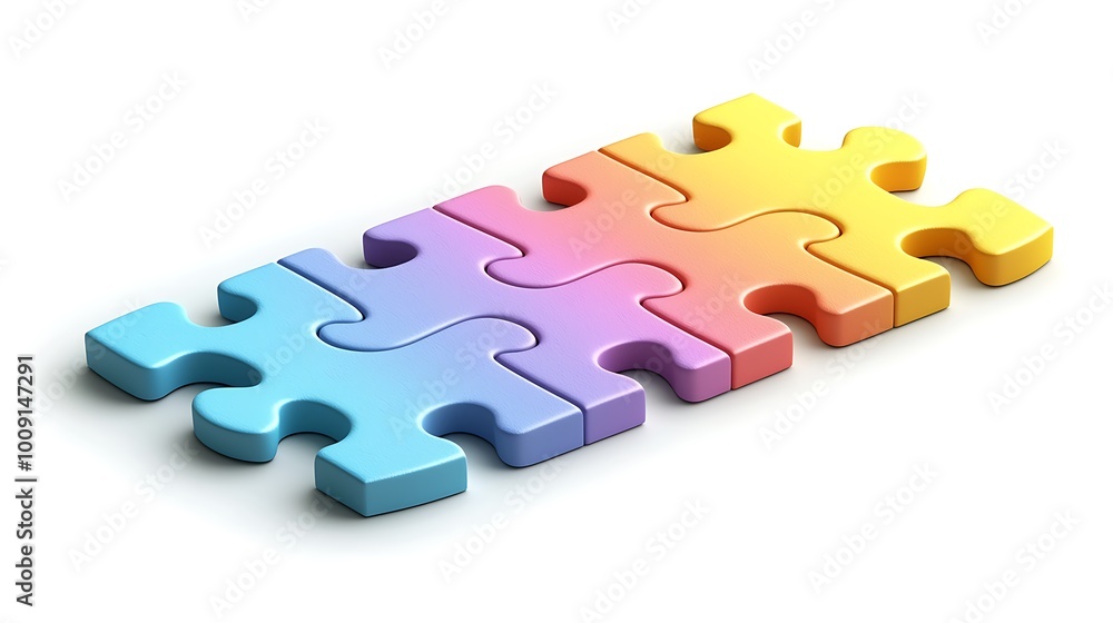 Poster Interlocking jigsaw puzzle pieces in bright colors create a sense of teamwork and unity.