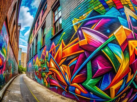 Colorful Graffiti Throw-Up Alphabet in Urban Setting, Vibrant Street Art on Brick Wall Background