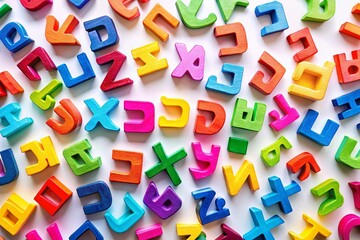 Colorful Hebrew Alphabet Letters on a White Background for Educational and Creative Use