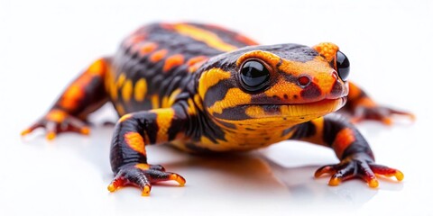 Colorful isolated salamander on a white background showcasing vibrant patterns and body structure
