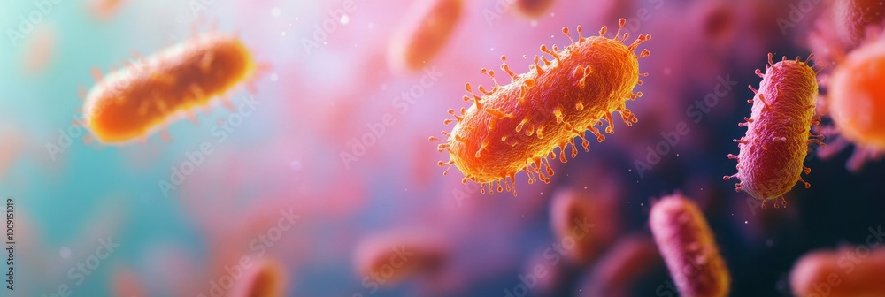 Poster vibrant bacterial colony displaying sharp color contrasts against a softly blurred background