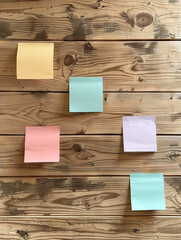 colorful stickers on a wooden background