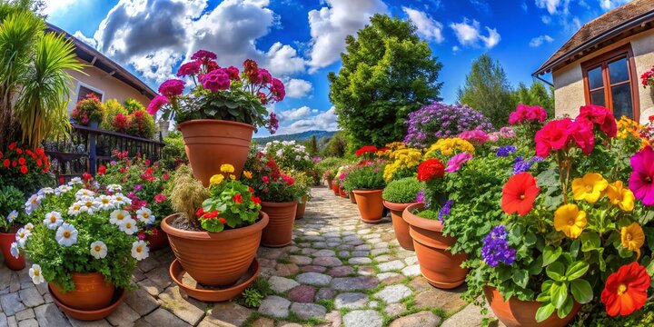 Colorful Masetas Displayed in a Bright and Cheerful Home Garden Setting with Lush Greenery