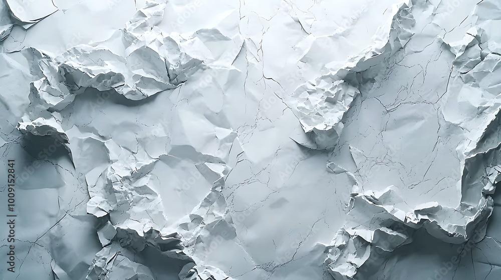 Poster an abstract design element featuring the crumpled texture of white paper, simple yet dynamic.