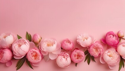 Pink background with peonies and space for text