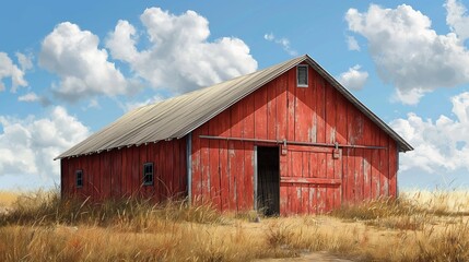 Illustration of a Rustic Red Barn