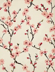 Pink Floral Blossom Print Vintage Style Background with Paper Texture