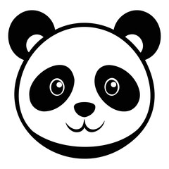 A cute panda head black silhouette For Logo Design Isolated on Transparent background
