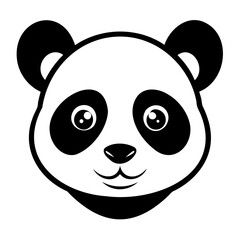 A cute panda head black silhouette For Logo Design Isolated on Transparent background
