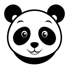 A cute panda head black silhouette For Logo Design Isolated on Transparent background