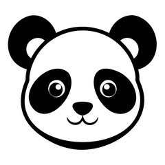 A cute panda head black silhouette For Logo Design Isolated on Transparent background